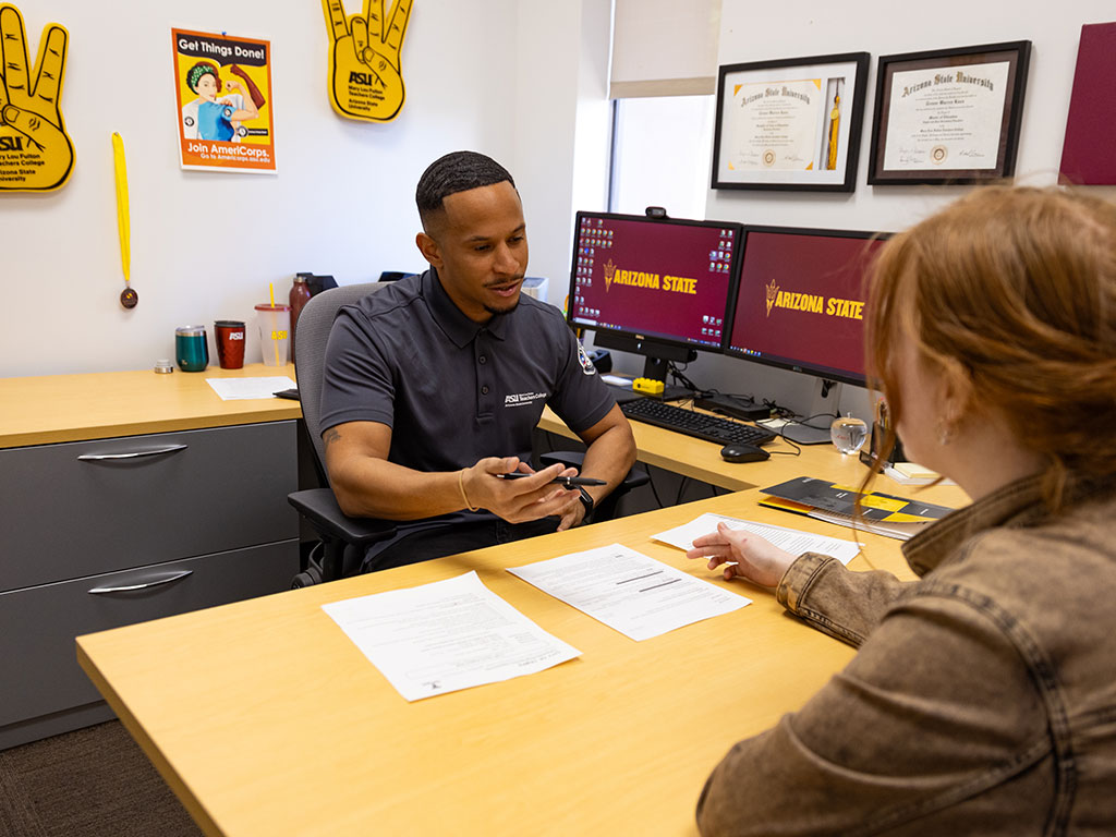 career coach working with a student